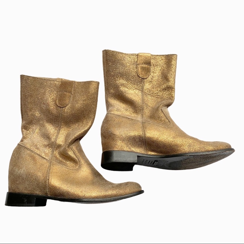 Schutz Metallic Gold Short Booties Size 6